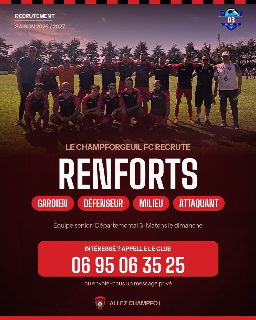 Affiche de recrutement : le Champforgeuil FC recrute des renforts